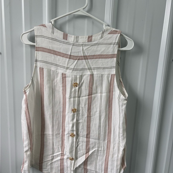 Mine Cream and Pink Sleeveless Tie Front Tank Top - Picture 2 of 3